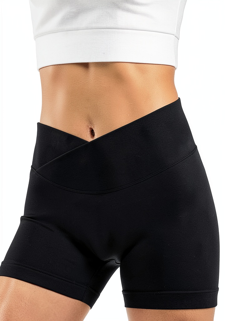 Girls athletic shorts with slim tummy control and V cross waistband