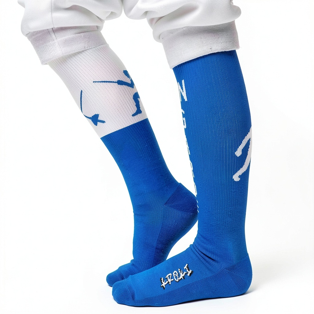 Youth fencer pulling on KROKI Performance Fencing Socks in a club locker room