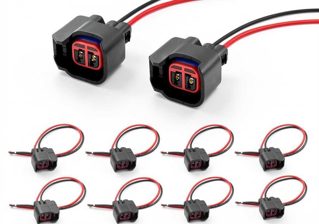 Installing Fuel Injector Connector KUQUTIDY FTPYZLJQ01 Black 5.3in Waterproof on a wooden desk