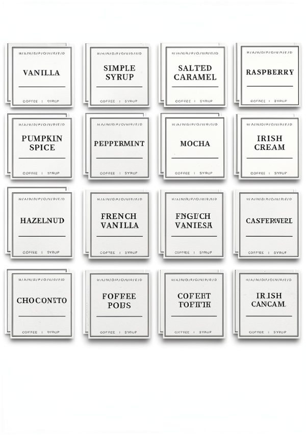 40PCS Coffee Syrup Labels for Coffee Bar, Coffee Station Syrup Dispenser Labels, Waterproof Labels for Coffee Syrup Bottles-0