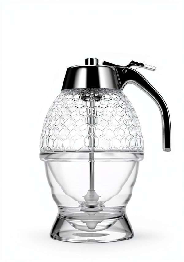 Honey Dispenser No Drip Glass 8 oz, Maple Syrup Dispenser, Honey Jar with Stand, Beautiful Honey Comb Shaped Honey Pot, Perfect Bee Decoration for Home Kitchen-1