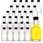 30 Pcs Supply Glass Maple Syrup Bottles 1.7 oz Black Plastic | Loop Handle, Glass Syrup Bottles with Loop Handle Tamper Evident Lids for Milk Juice Sauce-0