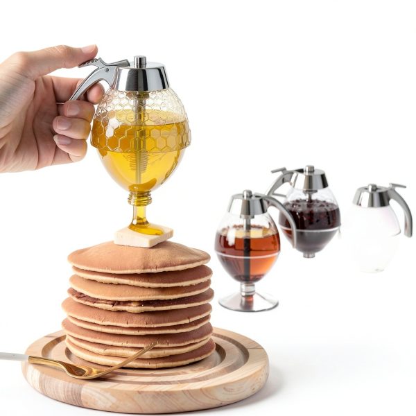 Honey Dispenser No Drip Glass 8 oz, Maple Syrup Dispenser, Honey Jar with Stand, Beautiful Honey Comb Shaped Honey Pot, Perfect Bee Decoration for Home Kitchen-4