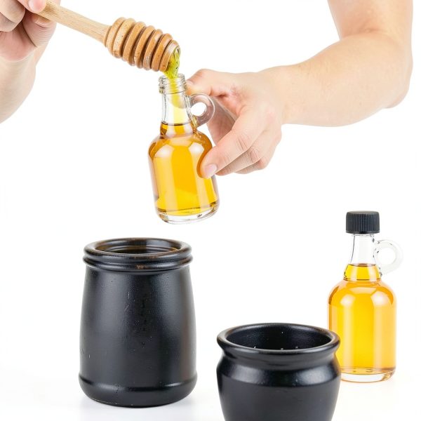 30 Pcs Supply Glass Maple Syrup Bottles 1.7 oz Black Plastic | Loop Handle, Glass Syrup Bottles with Loop Handle Tamper Evident Lids for Milk Juice Sauce-1