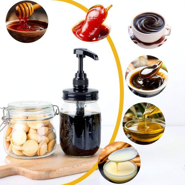 Glass Mason Syrup Bottle with Dispenser Pump 16oz Black Set GLUKIEWT-4
