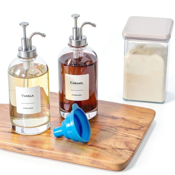 16.9 oz Coffee Syrup Dispenser Set - 4 Glass Bottles with Silver-6