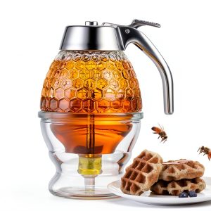 Honey Dispenser ANABIUP 8oz Clear Glass Stand No‑Drip Leak‑Proof-0