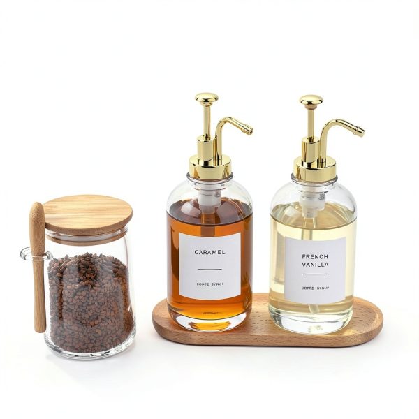Coffee Bar Forhaodejia Syrup Dispenser Set 2pcs 16.9oz Gold Glass-2