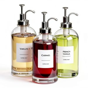 16.9 oz Coffee Syrup Dispenser Set - 6 Glass Bottles with Silver-0