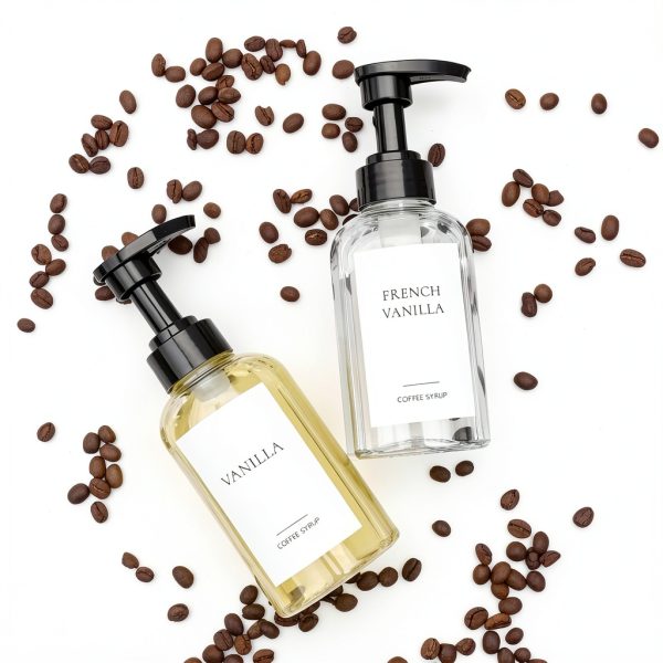 4 Pieces Coffee Syrup Dispenser Bottle 300ml PET Black Pump Bottles with Labels for Coffee Bar Organization-3
