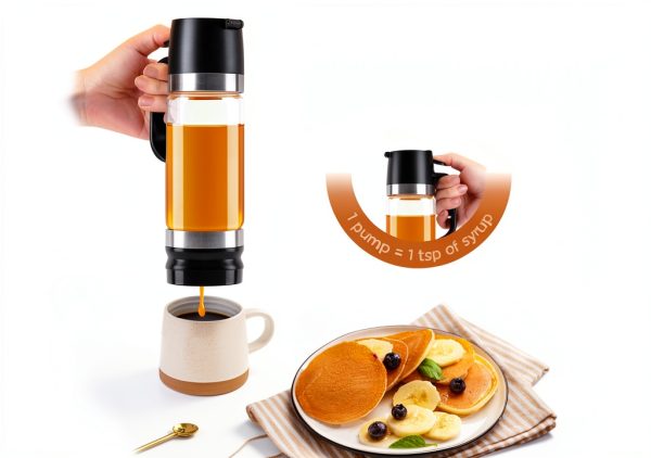 Aelga Coffee Syrup Dispenser 12 OZ Glass Bottle No Drip Handle 2 Pack-1