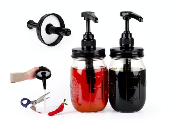 Glass Mason Syrup Bottle with Dispenser Pump 16oz Black Set GLUKIEWT-5
