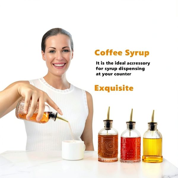 Syrup Dispenser Bottles Set, 4 Pack 7 OZ Bottles With Metal Pour Spout and Labels for Syrups, SC055 (4 Pack)-1