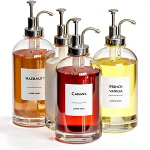 16.9 oz Coffee Syrup Dispenser Set - 4 Glass Bottles with Silver-0