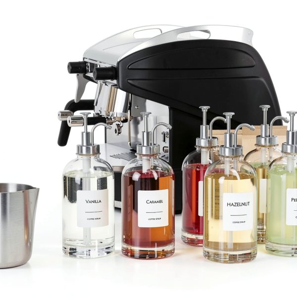 16.9 oz Coffee Syrup Dispenser Set - 4 Glass Bottles with Silver-3