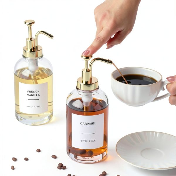 Coffee Bar Forhaodejia Syrup Dispenser Set 2pcs 16.9oz Gold Glass-4