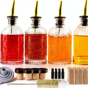 Syrup Dispenser Bottles Set, 4 Pack 7 OZ Bottles With Metal Pour Spout and Labels for Syrups, SC055 (4 Pack)-0
