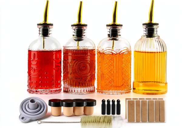 Syrup Dispenser Bottles Set, 4 Pack 7 OZ Bottles With Metal Pour Spout and Labels for Syrups, SC055 (4 Pack)-0