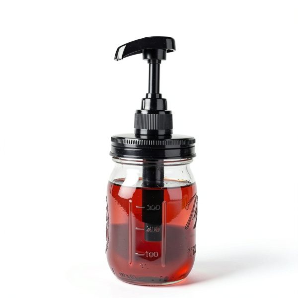 Glass Mason Syrup Bottle with Dispenser Pump 16oz Black Set GLUKIEWT-1