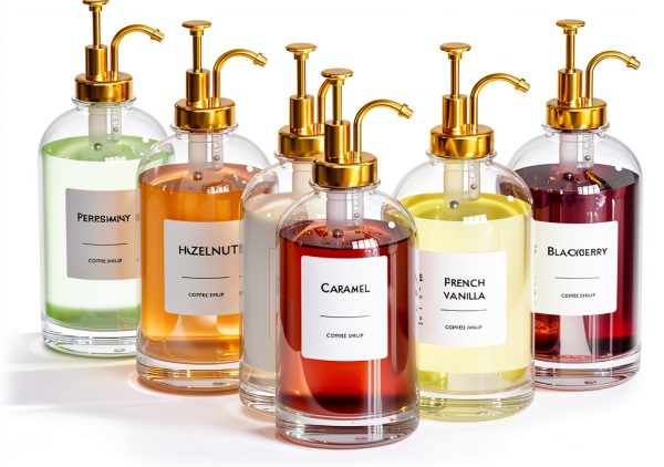 16.9 oz Coffee Syrup Dispenser Set - 4 Glass Bottles with Silver-11