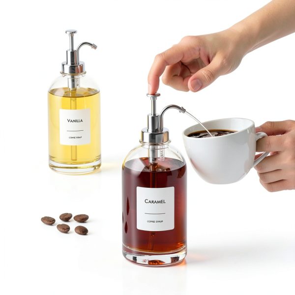 16.9 oz Coffee Syrup Dispenser Set - 6 Glass Bottles with Silver-2
