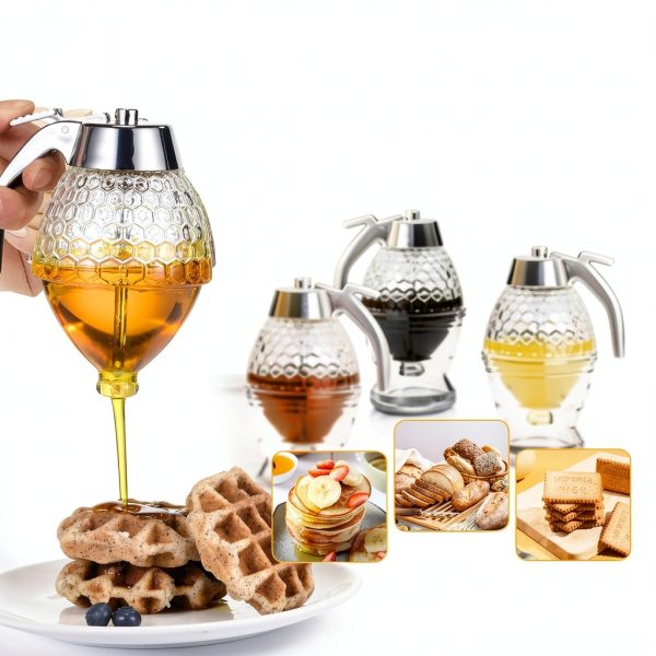Honey Dispenser ANABIUP 8oz Clear Glass Stand No‑Drip Leak‑Proof-3
